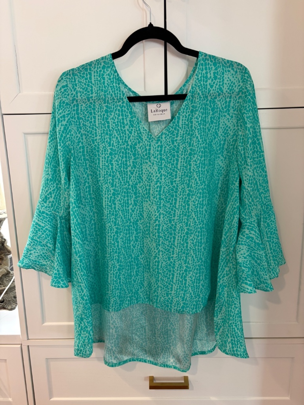 LaRoque Park Top Aqua Snakeskin Silk Tunic Blouse One Size Fits Most